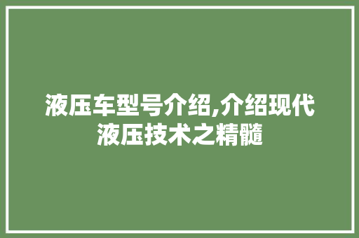 液压车型号介绍,介绍现代液压技术之精髓