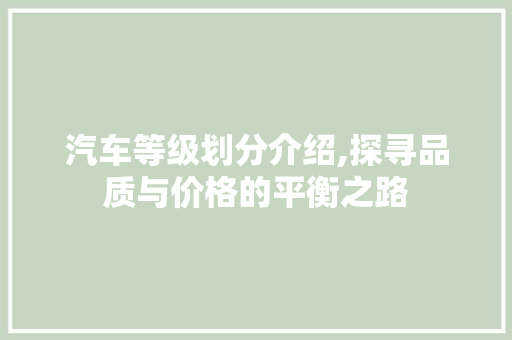 汽车等级划分介绍,探寻品质与价格的平衡之路
