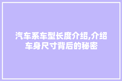 汽车系车型长度介绍,介绍车身尺寸背后的秘密