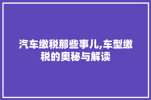 汽车缴税那些事儿,车型缴税的奥秘与解读
