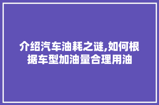 介绍汽车油耗之谜,如何根据车型加油量合理用油