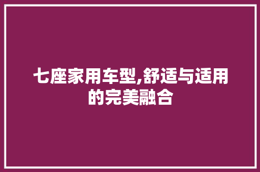 七座家用车型,舒适与适用的完美融合