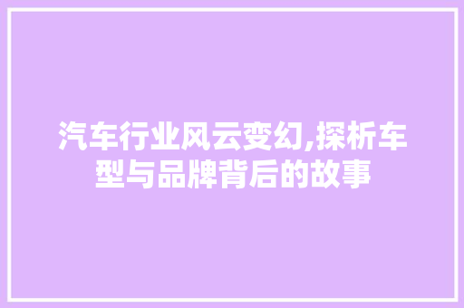 汽车行业风云变幻,探析车型与品牌背后的故事