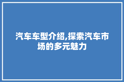 汽车车型介绍,探索汽车市场的多元魅力