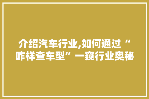 介绍汽车行业,如何通过“咋样查车型”一窥行业奥秘