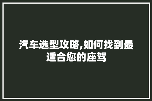 汽车选型攻略,如何找到最适合您的座驾