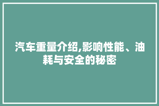 汽车重量介绍,影响性能、油耗与安全的秘密