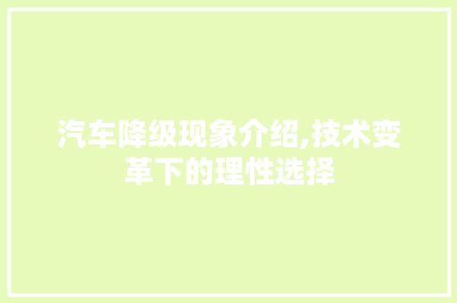 汽车降级现象介绍,技术变革下的理性选择