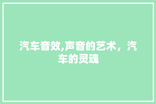 汽车音效,声音的艺术，汽车的灵魂