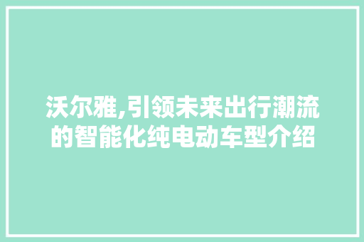 沃尔雅,引领未来出行潮流的智能化纯电动车型介绍