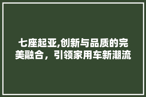 七座起亚,创新与品质的完美融合，引领家用车新潮流