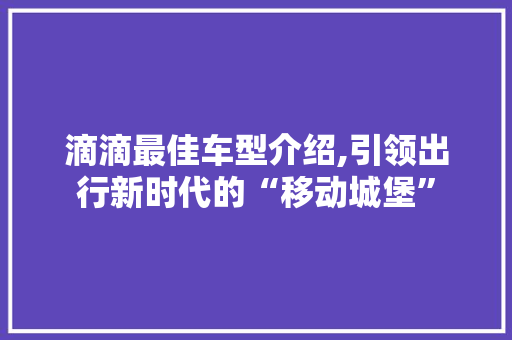滴滴最佳车型介绍,引领出行新时代的“移动城堡” 底盘配件