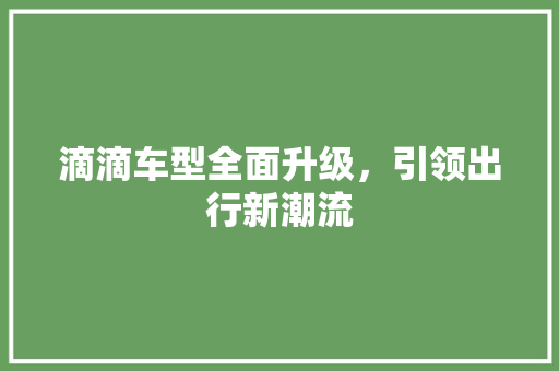 滴滴车型全面升级，引领出行新潮流