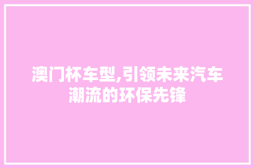 澳门杯车型,引领未来汽车潮流的环保先锋 车身配件
