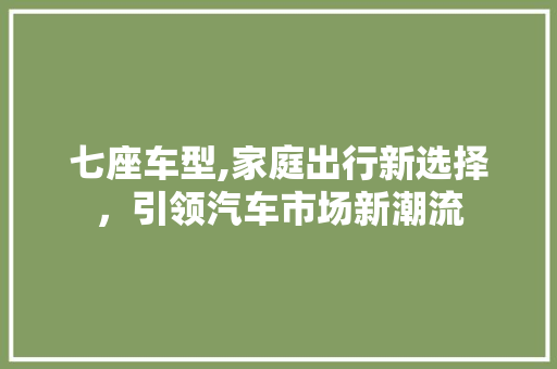 七座车型,家庭出行新选择，引领汽车市场新潮流