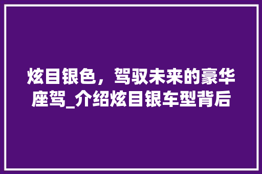 炫目银色，驾驭未来的豪华座驾_介绍炫目银车型背后的科技与魅力