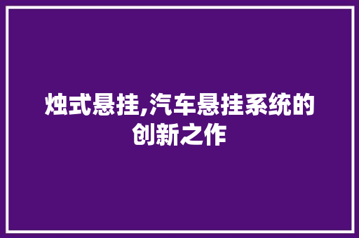 烛式悬挂,汽车悬挂系统的创新之作