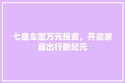 七座车型万元投资，开启家庭出行新纪元