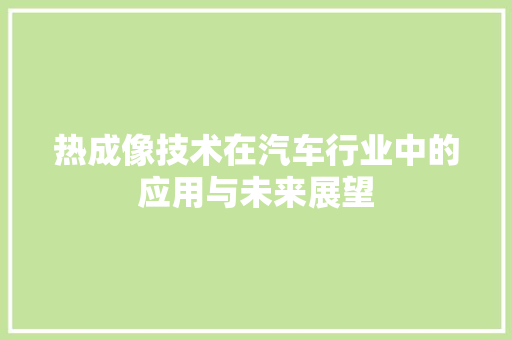 热成像技术在汽车行业中的应用与未来展望