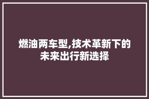 燃油两车型,技术革新下的未来出行新选择
