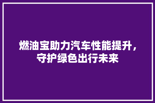 燃油宝助力汽车性能提升，守护绿色出行未来