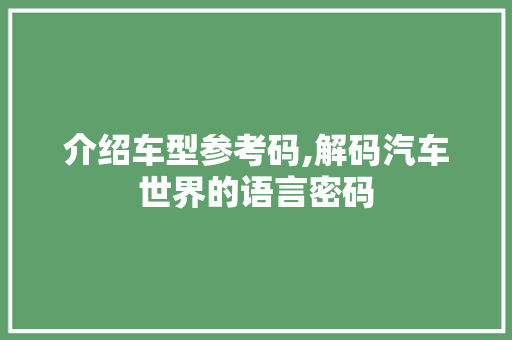 介绍车型参考码,解码汽车世界的语言密码