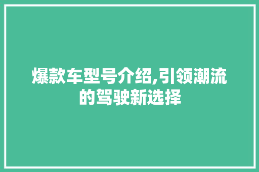 爆款车型号介绍,引领潮流的驾驶新选择