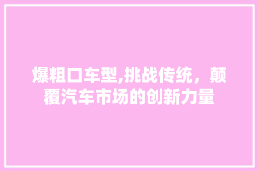 爆粗口车型,挑战传统，颠覆汽车市场的创新力量