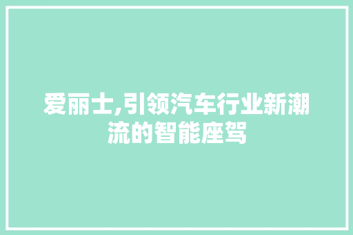 爱丽士,引领汽车行业新潮流的智能座驾