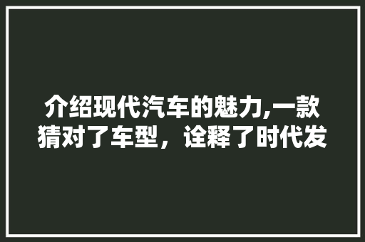 介绍现代汽车的魅力,一款猜对了车型，诠释了时代发展的速度
