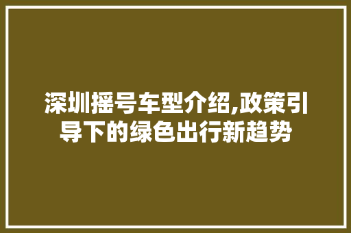 深圳摇号车型介绍,政策引导下的绿色出行新趋势