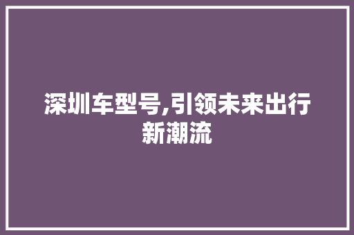 深圳车型号,引领未来出行新潮流