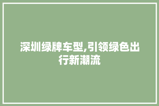 深圳绿牌车型,引领绿色出行新潮流