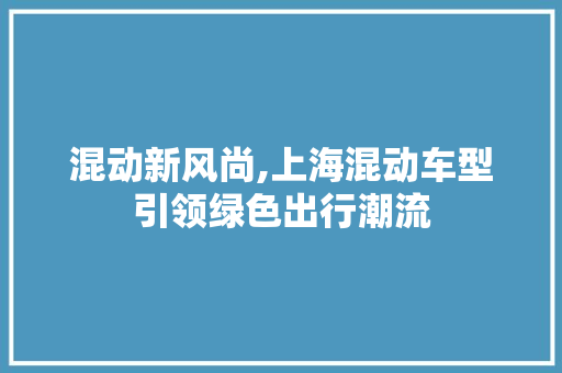 混动新风尚,上海混动车型引领绿色出行潮流