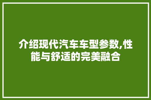 介绍现代汽车车型参数,性能与舒适的完美融合