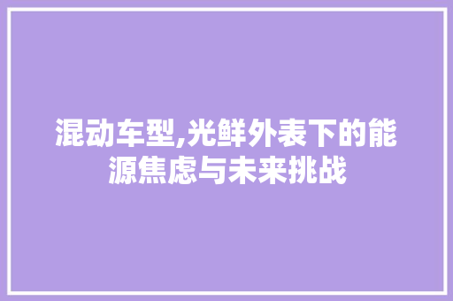 混动车型,光鲜外表下的能源焦虑与未来挑战