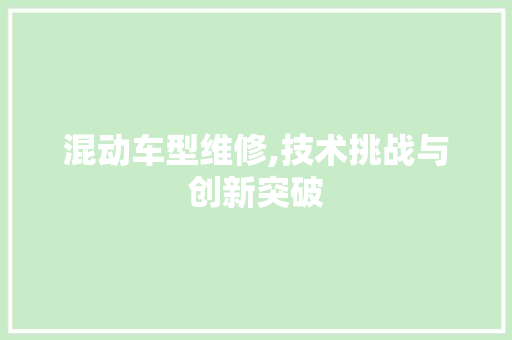 混动车型维修,技术挑战与创新突破