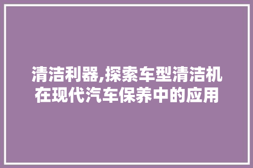 清洁利器,探索车型清洁机在现代汽车保养中的应用