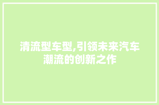 清流型车型,引领未来汽车潮流的创新之作 新能源汽车