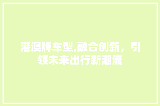 港澳牌车型,融合创新，引领未来出行新潮流