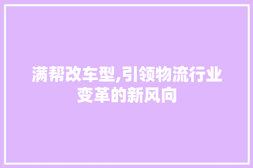 满帮改车型,引领物流行业变革的新风向