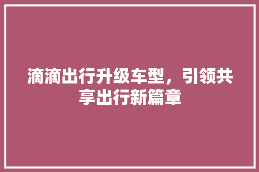 滴滴出行升级车型，引领共享出行新篇章