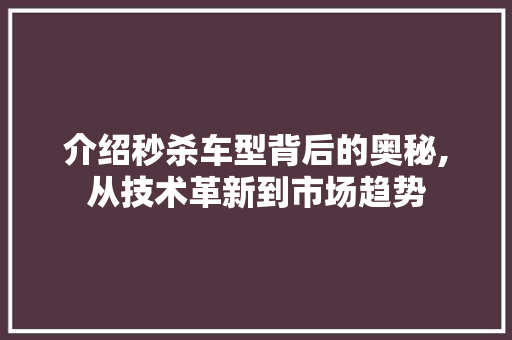介绍秒杀车型背后的奥秘,从技术革新到市场趋势