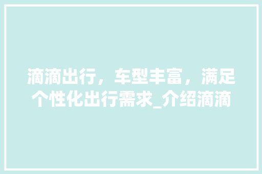 滴滴出行，车型丰富，满足个性化出行需求_介绍滴滴注册车型体系