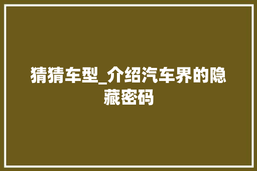 猜猜车型_介绍汽车界的隐藏密码