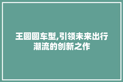 王圆圆车型,引领未来出行潮流的创新之作