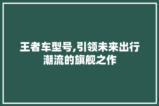 王者车型号,引领未来出行潮流的旗舰之作