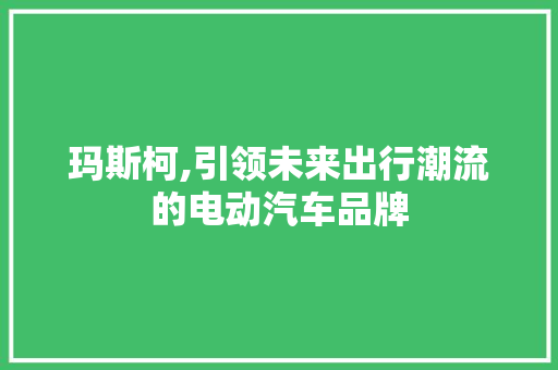 玛斯柯,引领未来出行潮流的电动汽车品牌