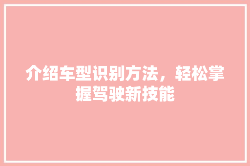 介绍车型识别方法，轻松掌握驾驶新技能