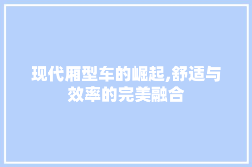 现代厢型车的崛起,舒适与效率的完美融合